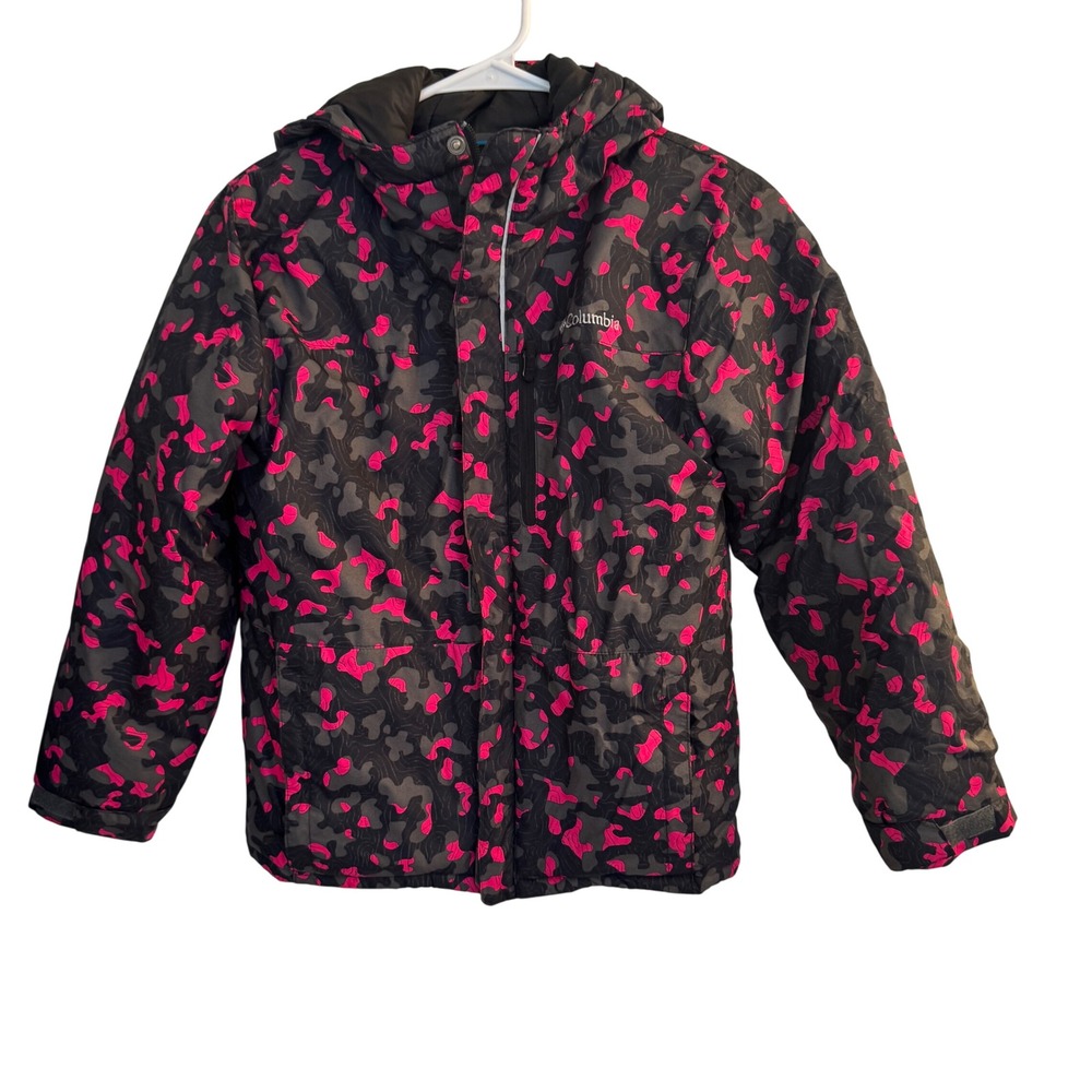 Columbia.Jacket Girls‎ M (10/12) Camo Sleddin Down Pink Black Insulated Hooded